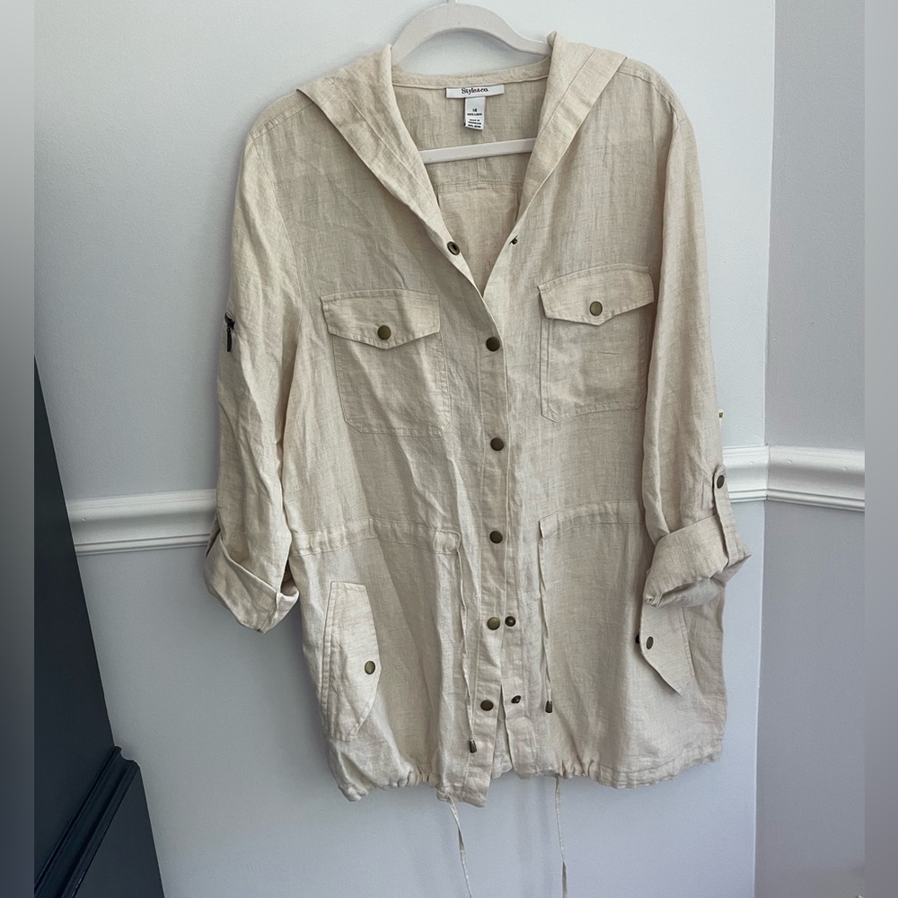 Style & Co women’s linen utility jacket, longer length, size 14
